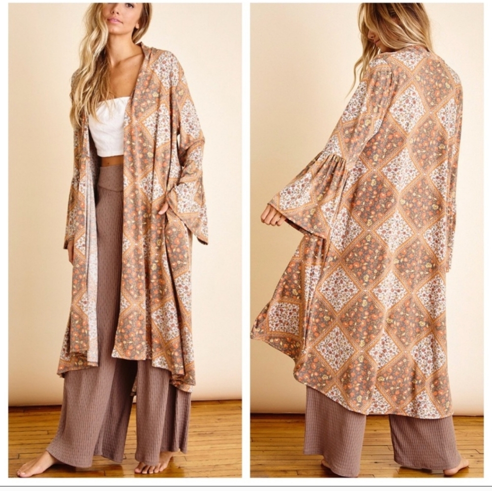 Boho Ruffle Sleeves Earthones Cardigan